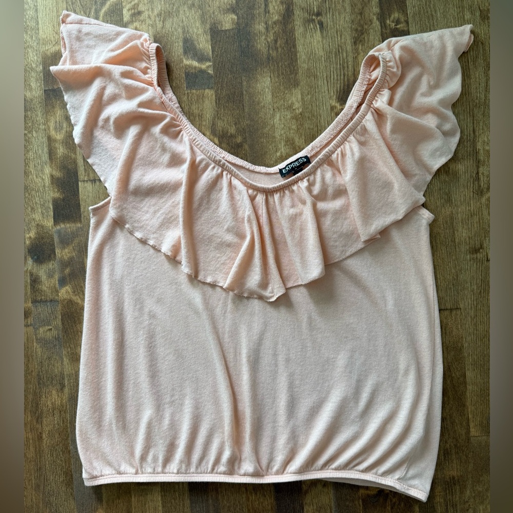Express Ruffle Sleeve Blush Pink Top Small